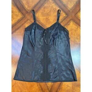 Vintage Wonder‎ Maid Pleated Cami Top Black With Tie And Lace